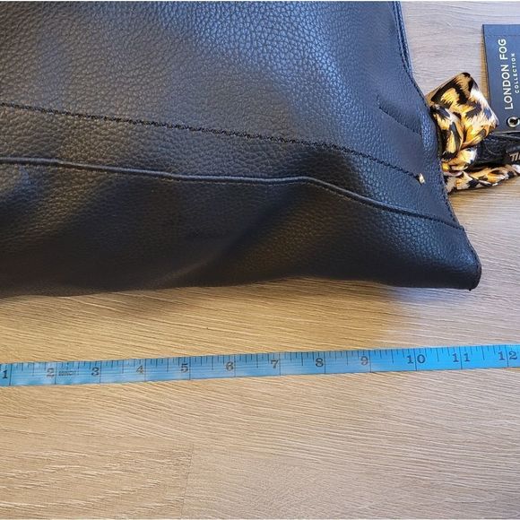 NEW Black London Fog Quendi Satchel w/ Leopard Print Twilly - Picture 10 of 11